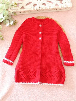 Woonie - Handknitted Front Open Sweater - Red