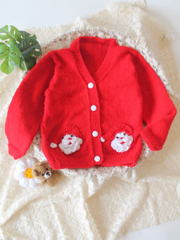Woonie - Handknitted Santa Claus Applique Sweater - Red