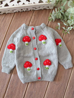 Woonie - Handknitted Mushroom Applique Sweater - Light Grey