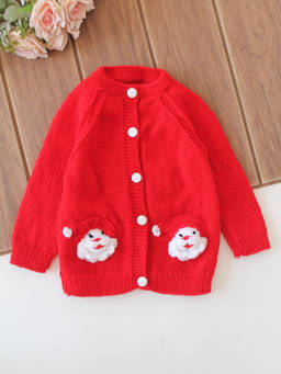 Woonie - Handknitted Santa Claus Applique Sweater - Red