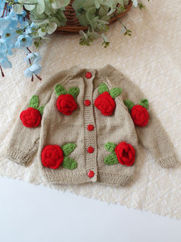 Woonie - Handknitted Floral Applique Sweater - Beige