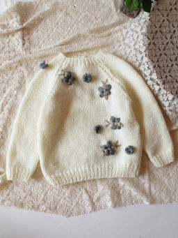 Woonie - Handknitted Butterfly Embroidered Pullover - Cream
