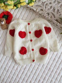 Woonie - Woodie Handknitted Heart Applique Sweater - Cream