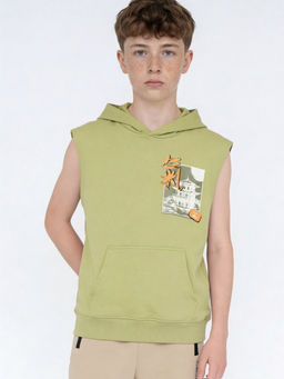 max - Green Cotton Regular Fit Hooded T-Shirt