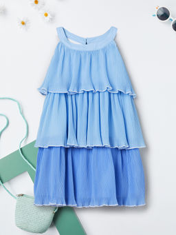 max - Blue Polyester Regular Fit Halter Neck Dress