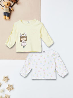 max - Yellow Cotton Regular Fit Round Neck Tops (Pack of 2)