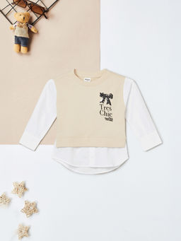 max - Beige Cotton Blend Regular Fit Round Neck Top