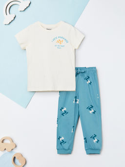 max - White Cotton Regular Fit Round Neck T-Shirt With Pyjama