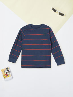 max - Navy Blue Cotton Regular Fit Round Neck T-Shirt
