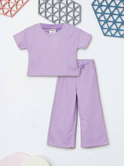 max - Purple Polyester Blend Regular Fit Round Neck T-Shirt With Trouser