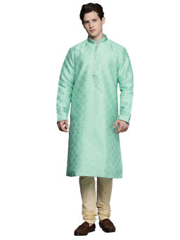 Manyavar - Green Art Silk Festive Jacquard Kurta and Pajama (Set of 2)