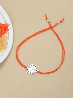 Carlton London - 925 Sterling Silver Rhodium Plated Om Floral Rakhi