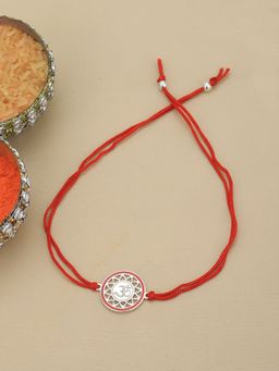 Carlton London - 925 Sterling Silver Rhodium Plated Om With Enamel Rakhi