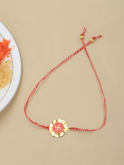 Carlton London - 925 Sterling Silver 18Kt Gold Plated Swastik With Enamel Rakhi