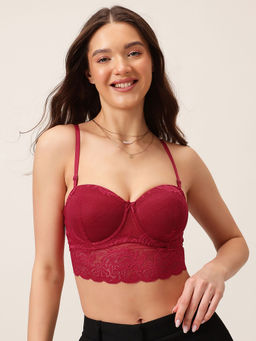 Clovia - Lace Lightly Padded Full Cup Underwired Bralette Bra - Red