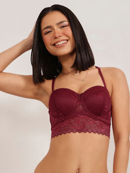 Clovia - Lace Printed Padded Full Cup Underwired Bralette Bra - Maroon