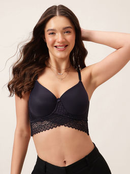 Clovia - Polyamide Solid Padded Full Cup Underwired Bralette Bra - Blue