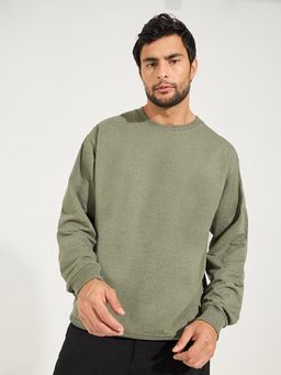 Styli - Men Olive Solid Relaxed Fit Cotton Terry Sweatshirt