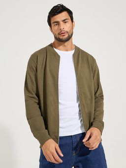 Styli - Men Olive Zip Through Relaxed Bomber Jacket