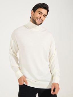 Styli - Men Off-White Relaxed Fit High Neck Sweater