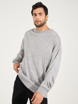Styli - Men Grey Relaxed Fit Crew Neck Sweater