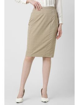 Van Heusen - Women Beige Check Formal Knee Length Skirt