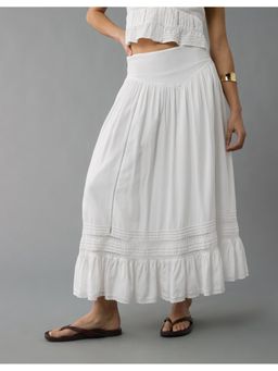 American Eagle - Women White High-Waist Ruffle Maxi Skirt