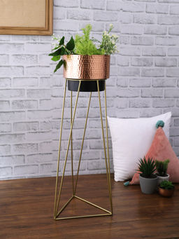 HomeTown - Skylar Iron Tall Planter in Copper-Gold Colour