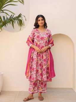 Bud & Tulip - Pink Achla Kurta with Pant and Dupatta (Set of 3)