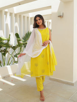 Bud & Tulip - Yellow Straight Basanti Kurta with Pant and Dupatta (Set of 3)