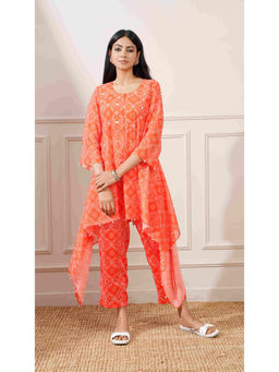 Ritivesh - Orange Georgette Bandhej Asymmetrical Co-Ord (Set of 2)
