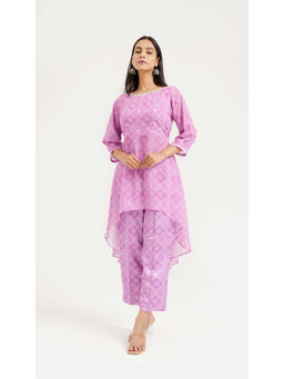 Ritivesh - Lavender Georgette Asymmetrical Bandhej Co-Ord (Set of 2)