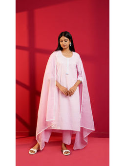 Ritivesh - Pink Cotton Straight Chikankari Kurta with Pant and Dupatta (Set of 3)