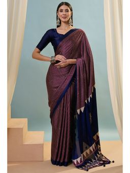 Mysilklove - Purple Satin Tassels Saree with Unstitched Blouse