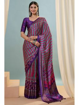 Mysilklove - Purple Satin Tassels Saree with Unstitched Blouse
