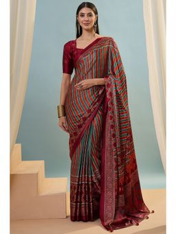 Mysilklove - Brown Satin Tassels Saree with Unstitched Blouse