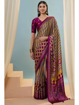 Mysilklove - Purple Satin Tassels Saree with Unstitched Blouse