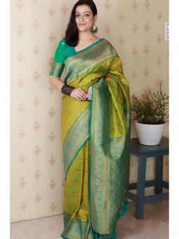 Mysilklove - Green Banarasi Tassels Saree with Unstitched Blouse