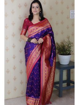 Mysilklove - Blue Banarasi Tassels Saree with Unstitched Blouse