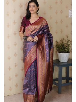 Mysilklove - Lavender Banarasi Tassels Saree with Unstitched Blouse