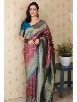 Mysilklove - Mauve Banarasi Tassels Saree with Unstitched Blouse