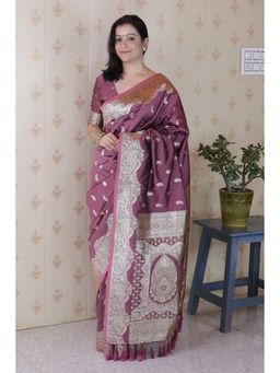Mysilklove - Mauve Banarasi Woven Saree with Unstitched Blouse