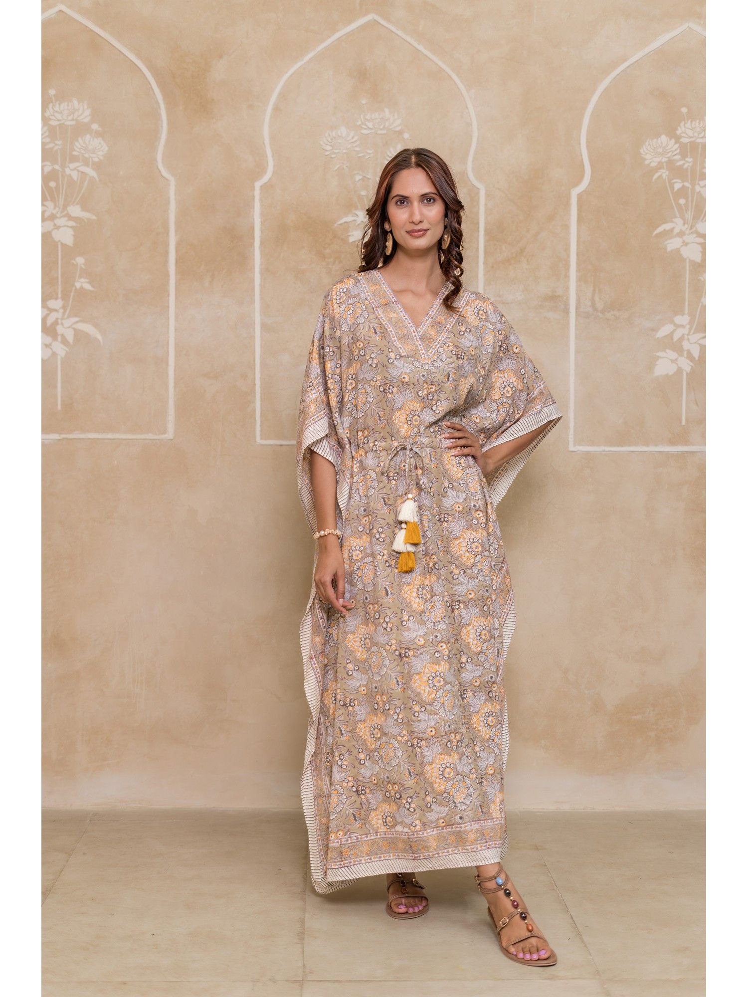 navyas fashion Women Brown Printed Kaftan Dress-picture-11