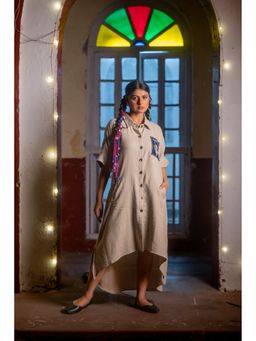 NAVYAS FASHION - Women Beige Plain Midi Dress