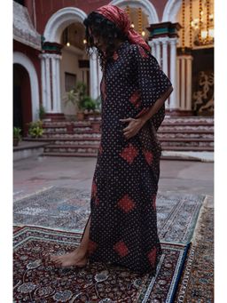 NAVYAS FASHION - Women Collar Neck Black Printed Kaftan Dress