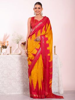 Kalista Fashion - Mustard Silk Blend Woven Handloom Saree with Unstitched Blouse