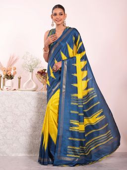 Kalista Fashion - Teal Silk Blend Woven Handloom Saree with Unstitched Blouse