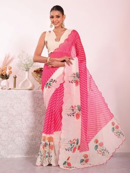 Kalista Fashion - Pink Georgette Floral Printed Saree with Unstitched Blouse