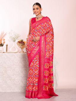 Kalista Fashion - Pink Silk Blend Printed Saree with Unstitched Blouse