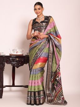 Kalista Fashion - Multi-Color Silk Blend Woven Handloom Saree With Unstitched Blouse